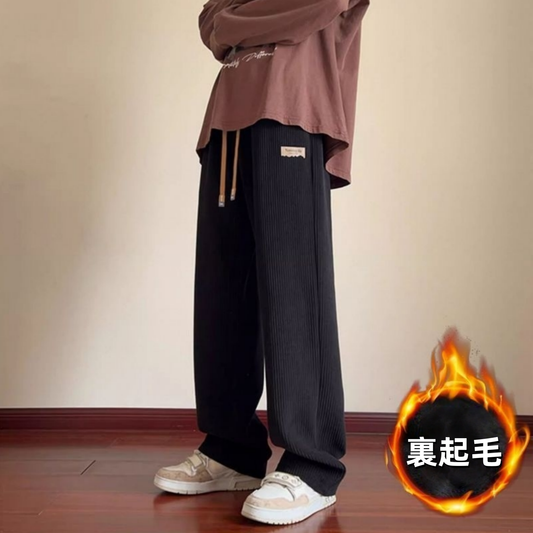 売れ筋アイテム 裏起毛 ゆるワイド 防寒 男女兼用 カジュアル パンツ U-80194