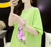 背中開きルーズオールマッチミドル丈ラウンドネック半袖Tシャツ<U-3027>