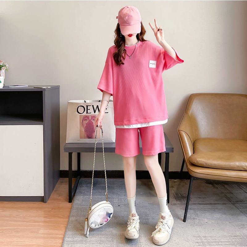カジュアル 切り替え オシャレ度満点 Tシャツ＋ショートパンツ セットアップ＜U-3554＞