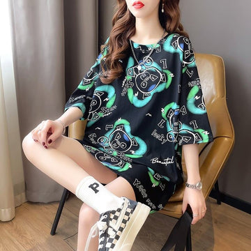 好感度満載 プリント 美感いっぱい Tシャツ カットソー ワンピース＜U-3501＞