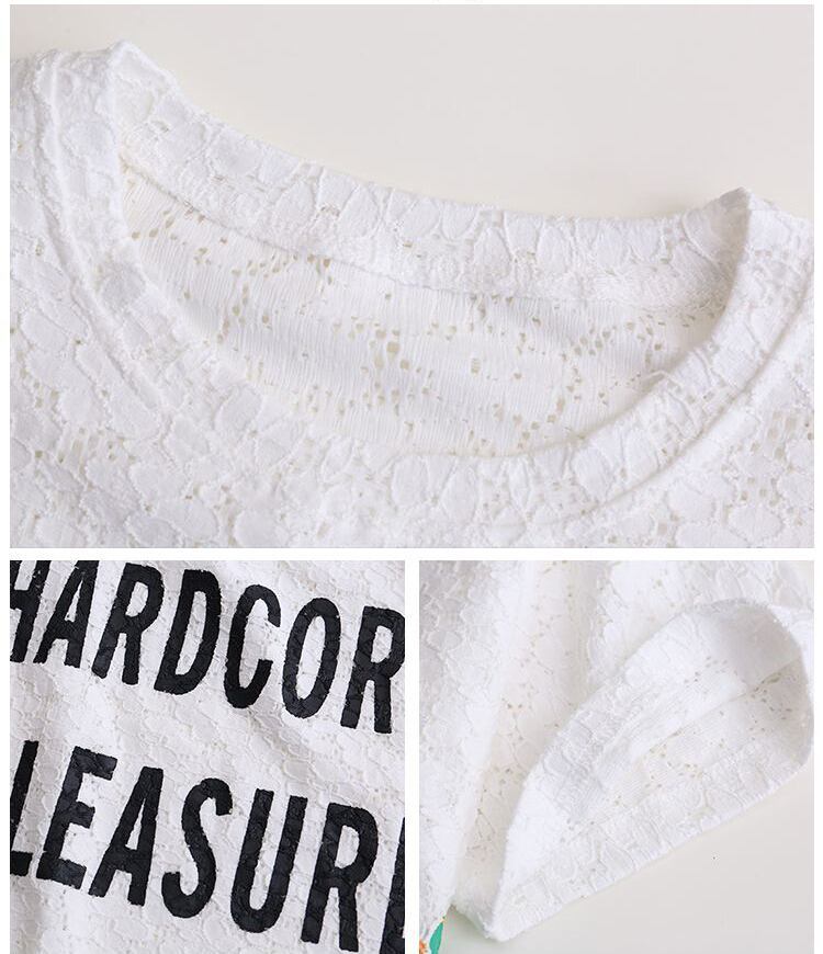 美人度アップ 透かし彫り レース ルーズ 半袖 Tシャツ ＜U-8671＞