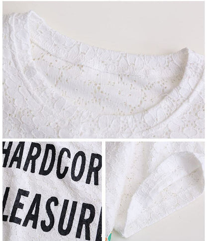 美人度アップ 透かし彫り レース ルーズ 半袖 Tシャツ ＜U-8671＞