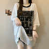 超人気 アバンギャルド 絶対流行 レース プリント全2色 半袖Tシャツ<U-8798>