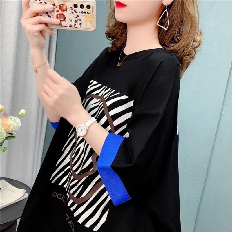 個性的なデザイン 切り替え 一目惚れ プリント Tシャツ カットソー＜U-3635＞