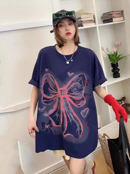 個性的なデザイン プリント ラウンドネック 半袖 Tシャツ カットソー＜U-8273＞