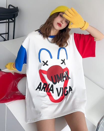 お勧めカラーマッチング ゆったり ビッグロゴ 半袖Tシャツ 全2色＜U-4838＞