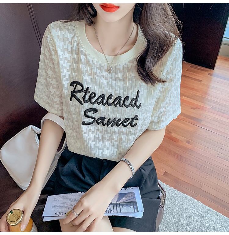 【半額！期間限定！！】大活躍 シフォン 定番シンプル 刺繍 全3色 Tシャツ カットソー ＜U-8601＞