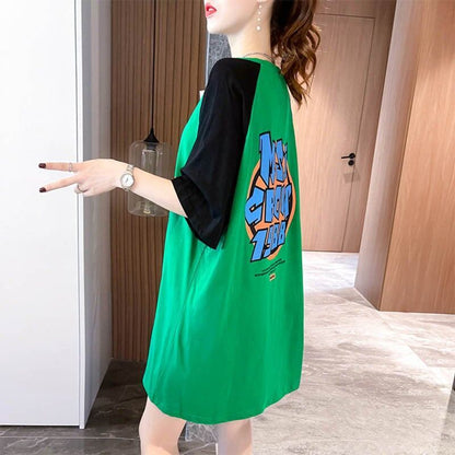 好感度満載 切り替え 美感いっぱい プリント Tシャツ カットソー＜U-3621＞