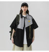 シンプルだけど一癖あるコーデ 切り替え レイヤード風 全2色 半袖Tシャツ<U-9046>