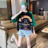 夏新作 配色 プリント ロング ラグランTシャツ 三色 ゆったりワンピース ＜U-4003＞