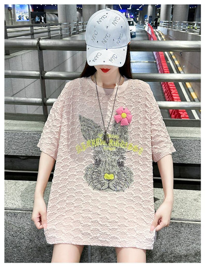 話題沸騰中 キュート カジュアル ホットダイヤモンド 半袖Tシャツ＜U-8626＞
