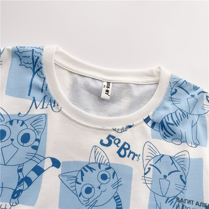【半額！期間限定！！】大好評 プリント 猫柄 ロング Tシャツ 四色 ゆったりワンピース ＜U-4017＞