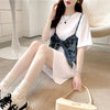 美人度アップ プリント 美腿効果抜群 Tシャツ カットソー ワンピース＜U-3357＞