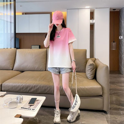 新商品 カジュアル グラデーション プリント 全3色 半袖Tシャツ<U-9214>