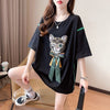 質感のいい 猫刺繍 立体のリボン ロング Tシャツ ゆったり半袖 ＜U-2919＞