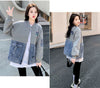 超人気 スタイルアップ おしゃれ度高め カジュアル デニム 切り替え 2色選択 パーカー<U-9742>
