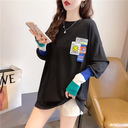 個性的なデザイン 切り替え 好感度満載 プリント Tシャツ カットソー＜U-3665＞