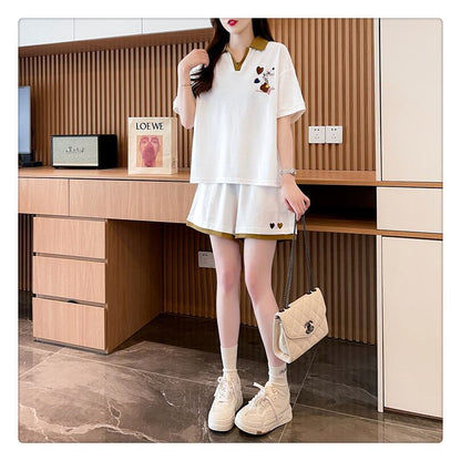 定番シンプル 切り替え カジュアル 半袖Ｔシャツⅹパンツセット全3色 <U-8267>
