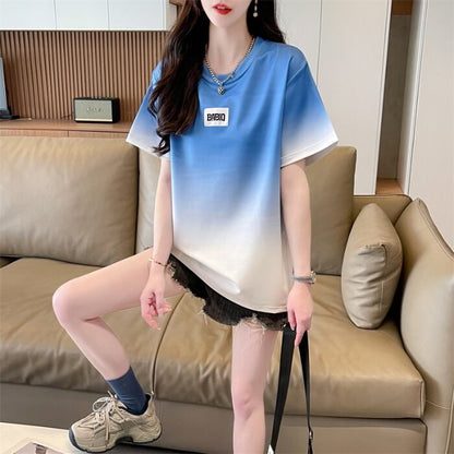 新商品 カジュアル グラデーション プリント 全3色 半袖Tシャツ<U-9214>