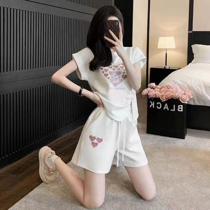美人度アップ 特別デザイン 上品 半袖 Tシャツ ショートパンツ セットアップ ＜U-8874＞