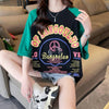 夏新作 配色 プリント ロング ラグランTシャツ 三色 ゆったりワンピース ＜U-4003＞