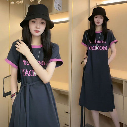 売り切れ必至 簡潔 上質 半袖Tシャツワンピース<U-8288>