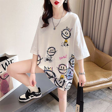 新商品 大人可愛い 大活躍 カジュアル キュートプリント 全2色 半袖Tシャツ＜U-8595＞