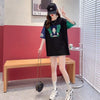 気質漫画カラーマッチング偽ツーピース半袖Tシャツ<U-2997>