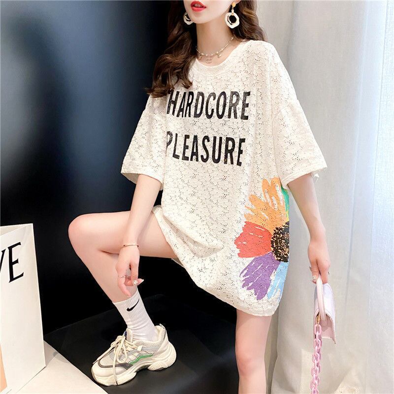 美人度アップ 透かし彫り レース ルーズ 半袖 Tシャツ ＜U-8671＞