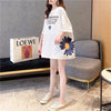優しい雰囲気 透かし彫り 花柄 プリント ロング Tシャツ ゆったりワンピース ＜isf-3033＞