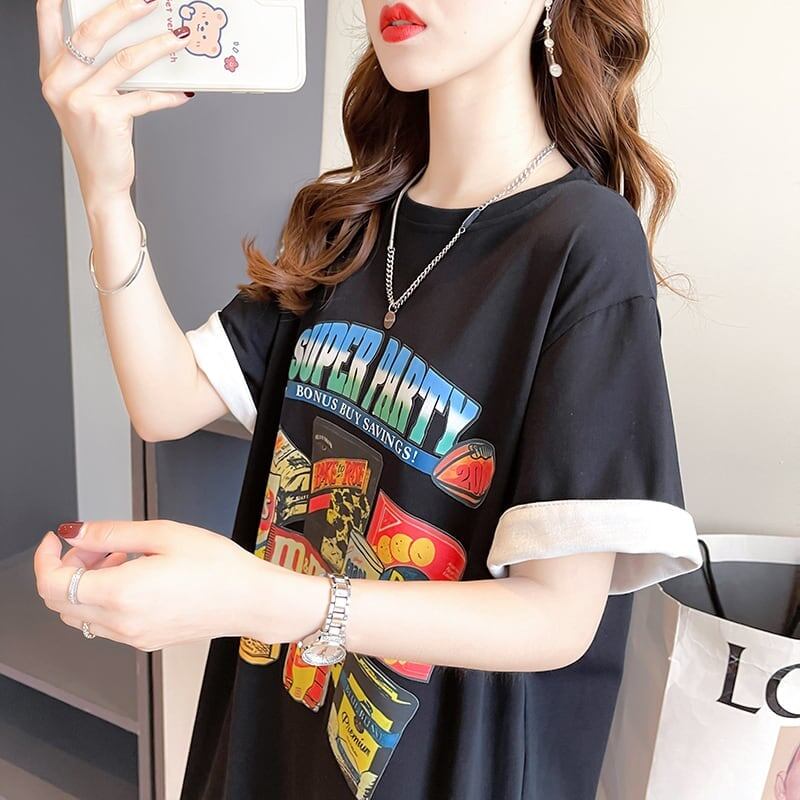 スタイリッシュ プリント 一目惚れ Tシャツ カットソー ワンピース＜U-3575＞