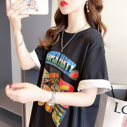スタイリッシュ プリント 一目惚れ Tシャツ カットソー ワンピース＜U-3575＞