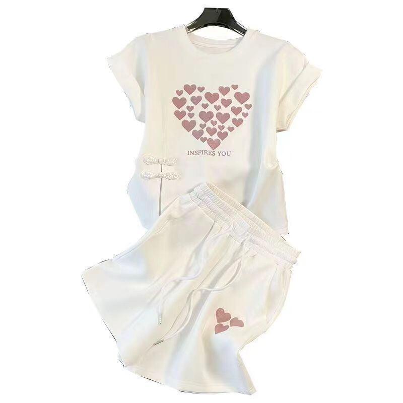美人度アップ 特別デザイン 上品 半袖 Tシャツ ショートパンツ セットアップ ＜U-8874＞