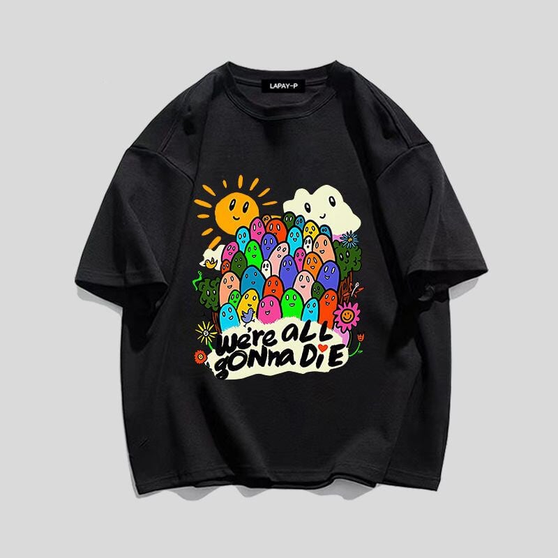 スタイルアップ効果抜群 キュート カジュアル ルーズ プリント全6色 半袖Tシャツ<U-8970>