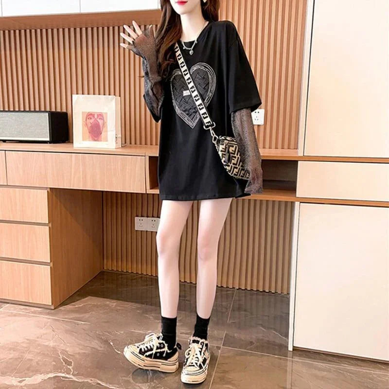個性的なデザイン プリント 日焼け対策 切り替え Tシャツ カットソー＜U-3003＞