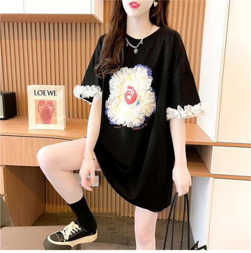 デザインセンスレースステッチTシャツ半袖新しいスタイル<U-2932>