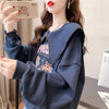 絶対欲しい グラフィックプリント セーラ服の襟 三色 長袖Tシャツトップス<U-4036>