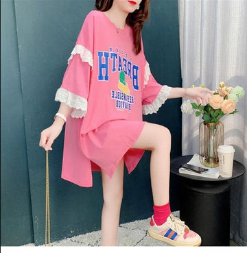 コットンレーストリム半袖Tシャツ<U-3028>