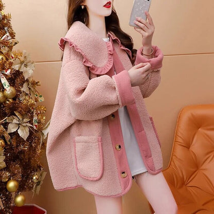 新商品 柔らかくて優しい印象 大人可愛い フリルドールカラーガーリーコート<U-9946>