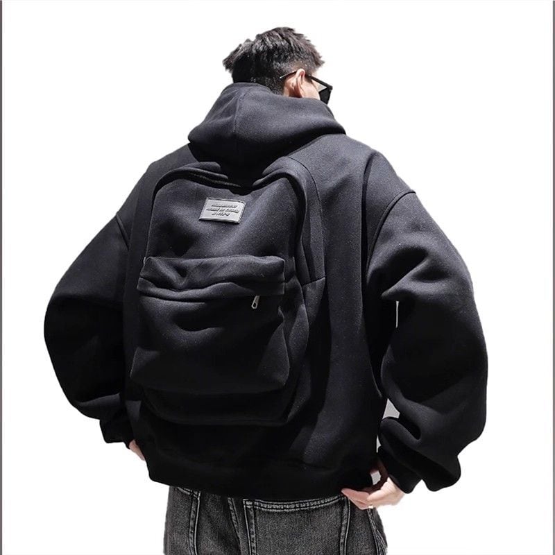 大注目 立体フェイクバックパックデザイン 2色展開 ユニセックス ジップパーカーU-12639