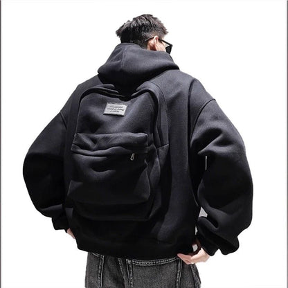 大注目 立体フェイクバックパックデザイン 2色展開 ユニセックス ジップパーカーU-12639