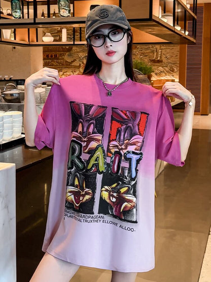 絶対欲しい グラデーション 特別デザイン プリント 半袖 Tシャツ <U-9053>