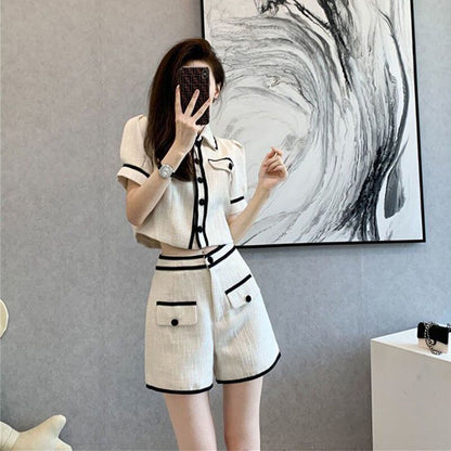 おすすめ ファッション 上品 カジュアル 切り替え 半袖 Tシャツ ショートパンツ セットアップ ＜U-8858＞