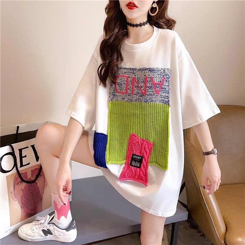 【半額！期間限定！！】ゆったりロング丈切り替え三色半袖Tシャツ＜U-1565＞