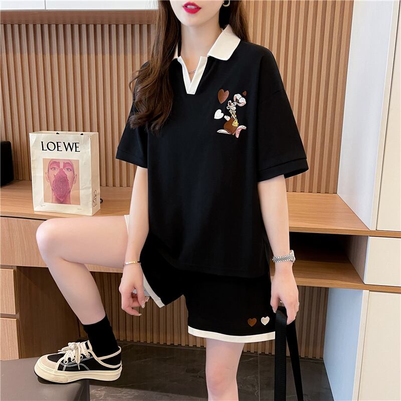 定番シンプル 切り替え カジュアル 半袖Ｔシャツⅹパンツセット全3色 <U-8267>