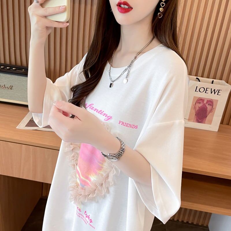 絶対欲しい プリント ロゴ ゆったり 3色半袖Tシャツ＜U-8315＞