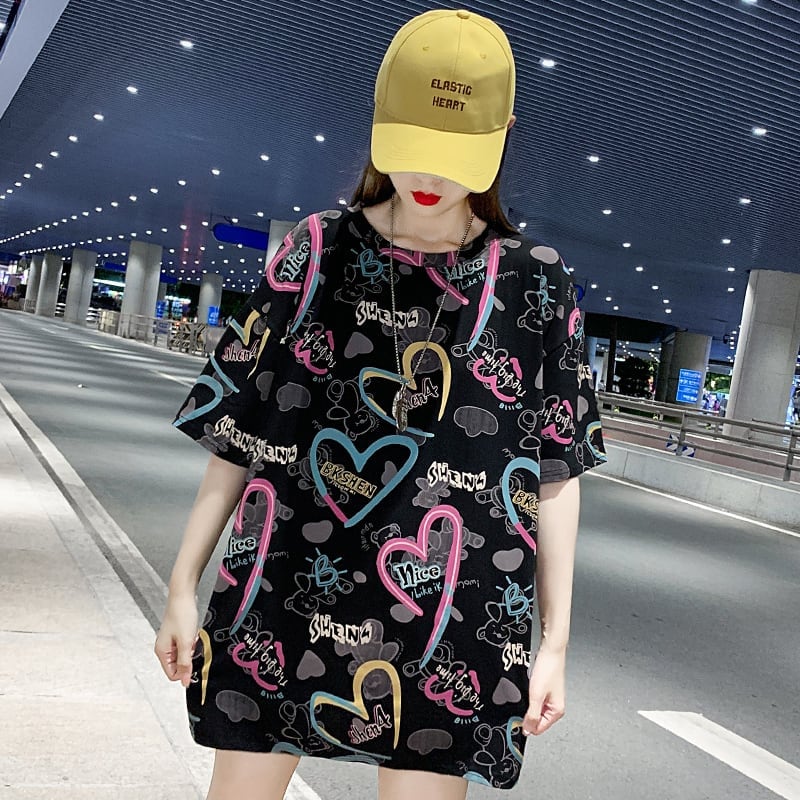新商品 カジュアル 個性派 プリント ゆったり 半袖Tシャツ＜U-8534＞