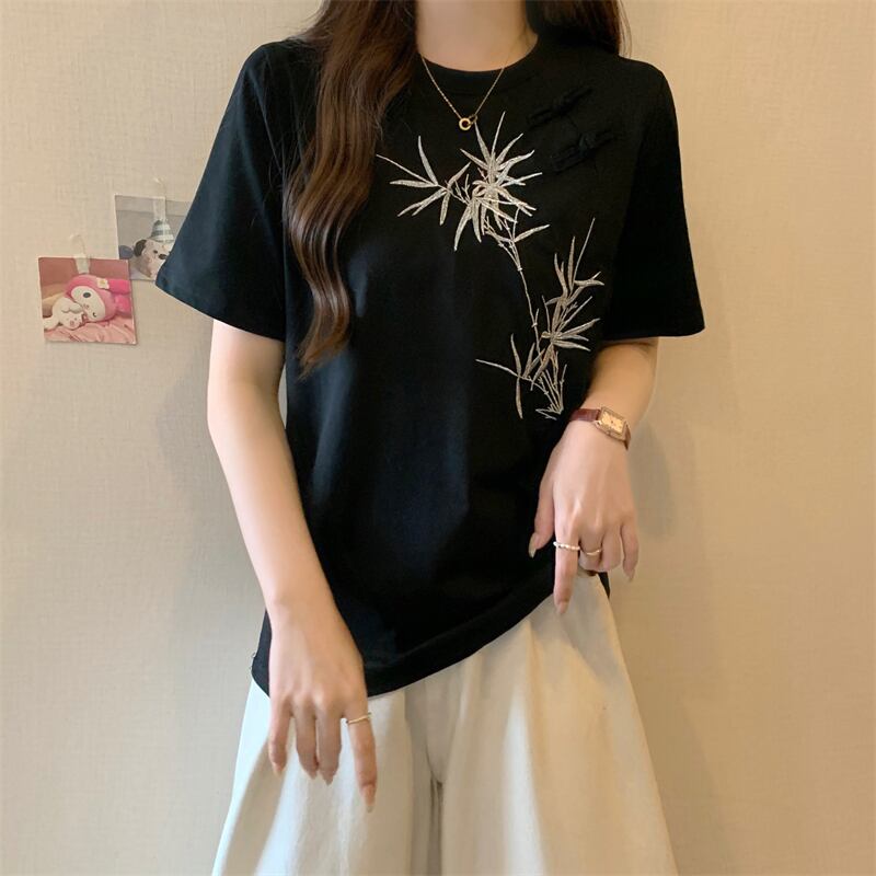 おすすめ 海外トレンド カジュアル モーダル 刺繍 半袖Tシャツ＜U-8476＞