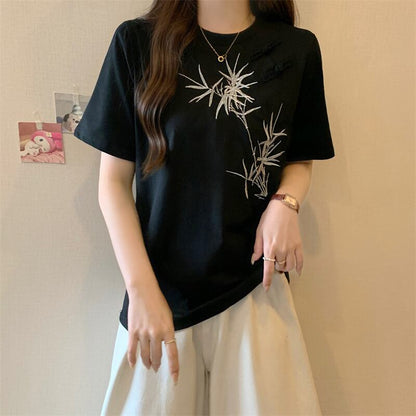おすすめ 海外トレンド カジュアル モーダル 刺繍 半袖Tシャツ＜U-8476＞