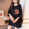 【人気商品再入荷！】   デザイン個性ゆったりミドル丈半袖Tシャツ<U-3036>